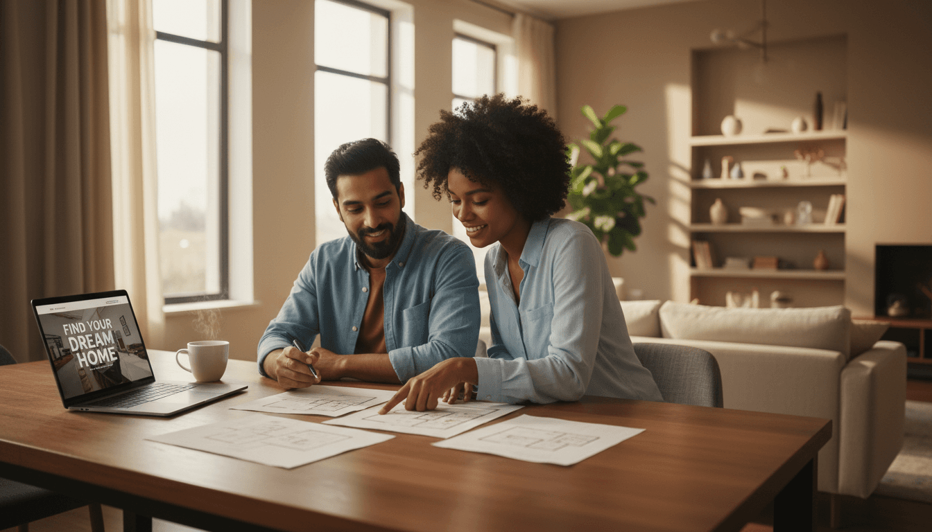 Property manager reviewing a checklist with a homeowner in a bright living room